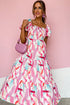 Brush Stroke Printed Smocked Ruffle Tiered Dress